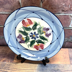 Vintage Gail Pittman Charger Plate Round Platter Blue Floral Signed 1995